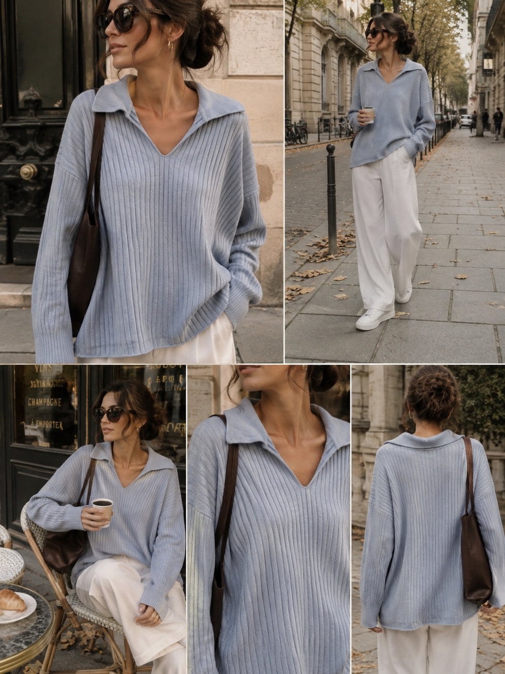 United Colors of Benetton Wool Blend Sweater Blue M Oversized Ribbed Minimalist